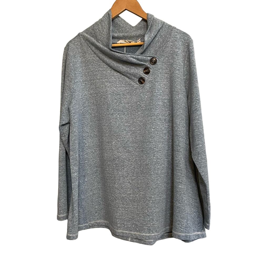 Soft Surroundings Brinley Top Size 1X Cowl Neck Relaxed Heather Blue Stretch